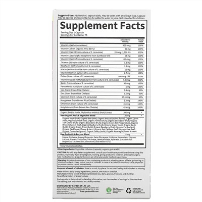 Garden of Life, Vitamin Code, RAW One, мультивитаминная добавка для женщин (для приема 1 раз в день), 75 вегетарианских капсул