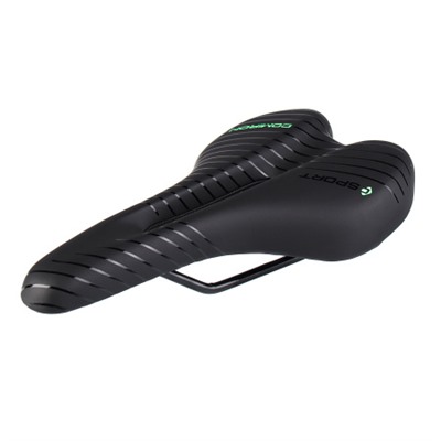Седло велосипедное MTB COMIRON POGACAR N846 280X160, Технологии: DW, ED. Верх: PU принтованный глянец/Цвет Чёрный+Зелёный /уп 30/