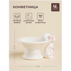 Конфетница SL Home «Лесные кролики», 160 мл, 18×15×13 см, фарфор, белая