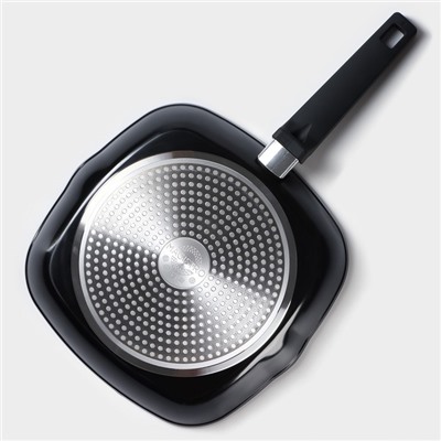 Сковорода-гриль Magistro Flame, 28×28 см, квадратная, антипригарное покрытие, индукция, кованый алюминий, чёрная