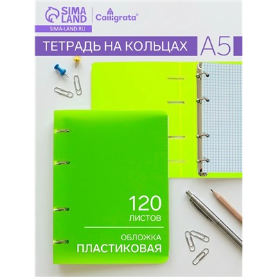 Тетрадь на кольцах Calligrata A5, 120 листов, в клетку, пластиковая обложка, блок офсет, салатовая