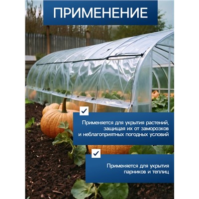 Плёнка полиэтиленовая, толщина 60 мкм, 3×100 м, рукав (1.5 м×2), прозрачная, 1 сорт, Эконом 50 %, Greengo