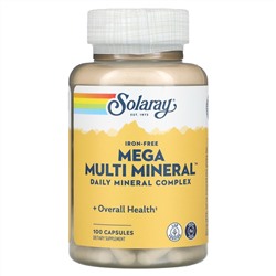 Solaray, Mega Multi Mineral, Без железа в составе, 100 капсул