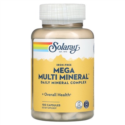 Solaray, Mega Multi Mineral, Без железа в составе, 100 капсул