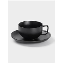 Чайная пара Magistro Carbon, 2 предмета: чашка 280 мл, блюдце d=16.5 см, фарфор, чёрная