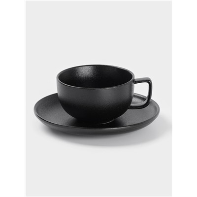Чайная пара Magistro Carbon, 2 предмета: чашка 280 мл, блюдце d=16.5 см, фарфор, чёрная