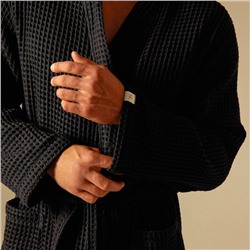 Халат вафельный мужской SL HOME: Boho «Дарк Маре», размер M, хлопок 100%, чёрный