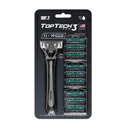Мужская бритва TopTech PRO 3, США. Совместимы с Gillette Blue3*. 1 Бритва + 19 сменных кассет