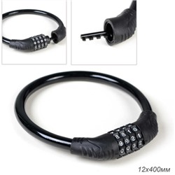 Замок тросовый кодовый R-LOCK 02, 4 разряда, 12х400мм, стальной трос, тактильно приятный PVC, вес 140 гр, чёрный /уп 200