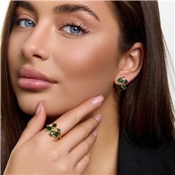 Комплект ювелирной бижутерии коллекция "Дубай" серьги и кольцо 20 р, покрытие позолота, вставка: фианиты, цвет: зеленый, арт.414.592-20