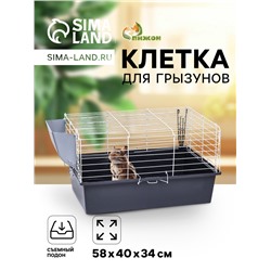 Клетка для грызунов "Пижон" №1 складная, 58 х 40 х 34 см (+миска, 2 кормушки), серая