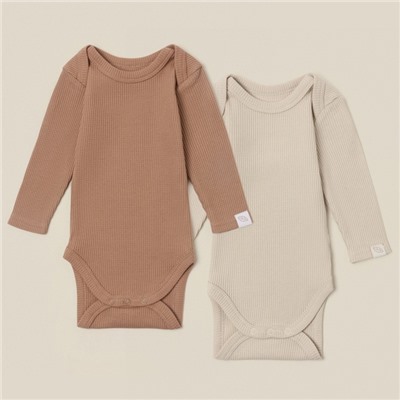 Набор боди 2 шт. SL HOME, рост 86-92 см, бежевый, кофейный