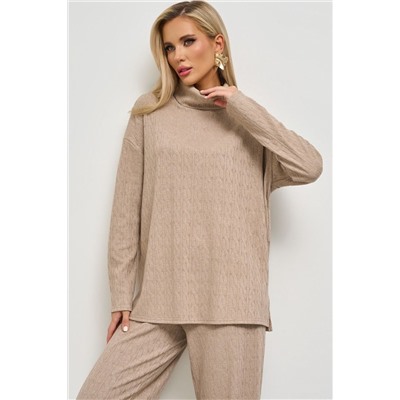 Джемпер бежевый свободный с разрезами по бокам