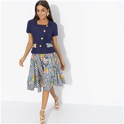 Костюм с юбкой приталенный, Радую себя (2 в 1, синяя мечта)