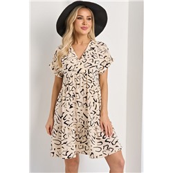 Платье короткое светло-бежевое с воланом