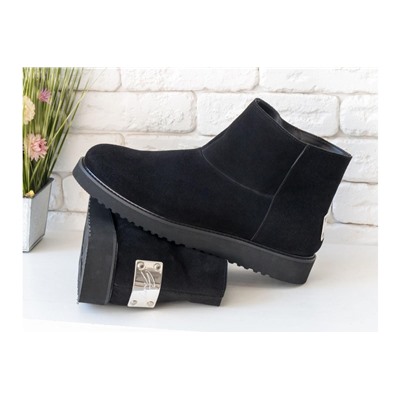 Женские ботиночки в стиле UGG из натуральной замши черного цвета, Коллекция Осень-Зима , Б-17113/1-01