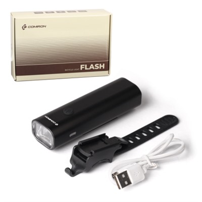Фонарь передний COMIRON "FLASH" корпус: авиационный алюминий 6063, IP67; свет: CREE XPG, 400lm аккум 3.7V 2500 mAh, USB влагозащищённый /уп 120/