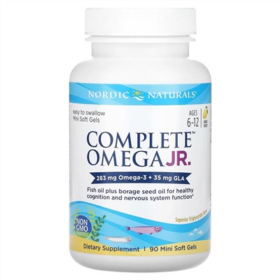 Nordic Naturals, Complete Omega, омега для детей от 6 до 12 лет, со вкусом лимона, 90 мини-капсул