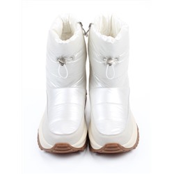 02-WA010-3M LT. BEIGE Сапоги "Дутики" зимние женские (натуральная кожа, курточная ткань, 100% шерсть)