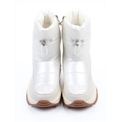 02-WA010-3M LT. BEIGE Сапоги "Дутики" зимние женские (натуральная кожа, курточная ткань, 100% шерсть)