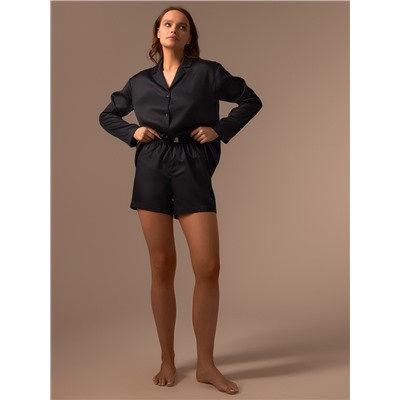 Пижама женская (рубашка, шорты) SL HOME Tensel Home, чёрная