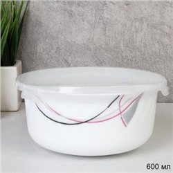 Салатник с крышкой 600 мл / GRAY-HDW3B (7267) /уп 12/ Полосы бордо