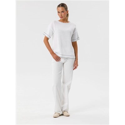 Блуза вязаная белая с короткими рукавами