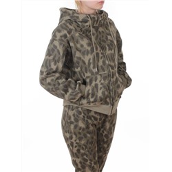 869-3 GREEN/LEOPARD Костюм спортивный зимний женский (95% хлопок, 5% полиэстер)