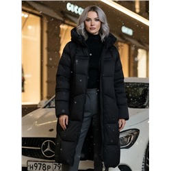 Пальто зимнее утепленное с капюшоном женское черного цвета 7702Ch