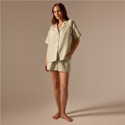 Пижама женская (рубашка, шорты) SL HOME Linen, светло-зеленый