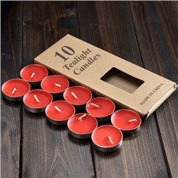 Свечи чайные классические без запаха НАБОР 10 шт. Размер 3*0,9 см. Цвет: КРАСНЫЙ