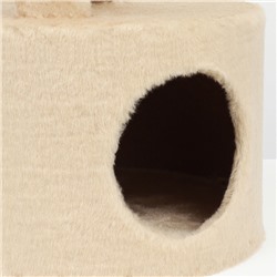 Комплекс для кошек с когтеточкой, с круглым домом, 2 полками, 42×42×90 см, бежевый