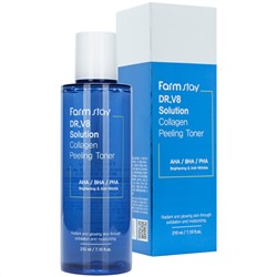 Farmstay Пилинг-тонер с коллагеном DR. V8 Solution Collagen Peeling Toner 210 млКорейская косметика по оптовым ценам. Популярные бренды Корейской косметалогии в интернет магазине ooptom.ru.