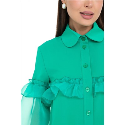 Блузка зелёная с рукавами из органзы