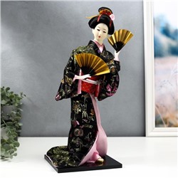 Кукла коллекционная «Гейша в чёрно-золотом кимоно с веерами», 40 см