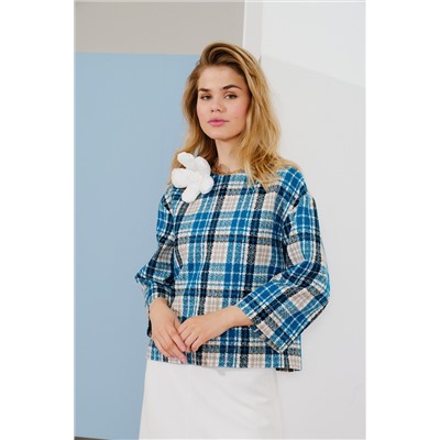 Lokka 1590В белый/бирюзовый_клетка, Юбка,  Топ, Брошь