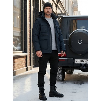 Куртка - жилетка трансформер 2 в 1 мужская зимняя темно-синего цвета 2409TS