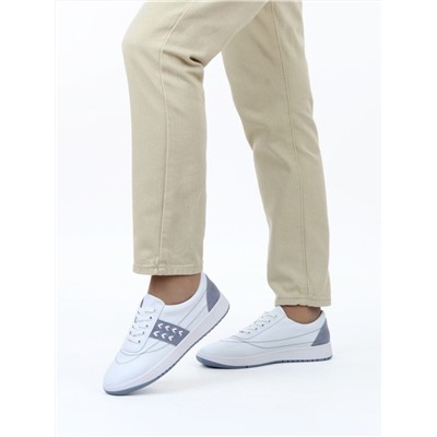 03-YA345-1 WHITE/BLUE Полуботинки спортивные женские (натуральная кожа, натуральная замша)