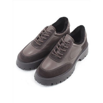 03-XKL23-171R DK.GRAY Полуботинки утепленные женские (натуральная кожа, натуральная замша, байка)