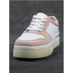 03-YG453-1 WHITE/PINK/BEIGE/LT. BLUE Кроссовки женские (натуральная кожа)