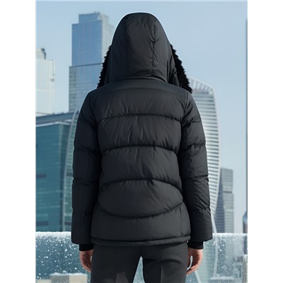 Куртка зимняя женская из овчина стильная и модная черного цвета 7348Ch