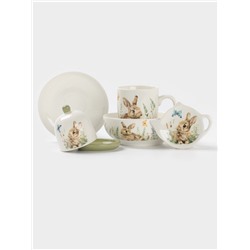 Чайная пара Доляна «Зайка», 2 предмета: чашка 250 мл, блюдце d=15 см, фарфор, белая