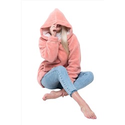 Толстовка женская из овечьей шерсти оверсайз HOT TREND (с капюшоном, цвет Лосось) цвет РОЗОВЫЙ