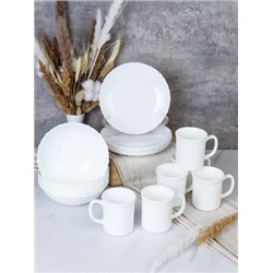 Столовый набор 18 предметов Классика белый с кружками  12-LHP757- XWCB250  (WHITE)