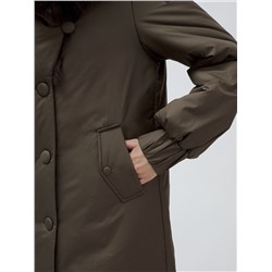 Полупальто женское зимние с мехом песец люкс класса коричневого цвета 8166K