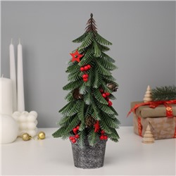 Искусственная ёлка литая настольная «Зимнее волшебство. С ягодками, в горшочке», 33×8.5 см, ветки отгибаются