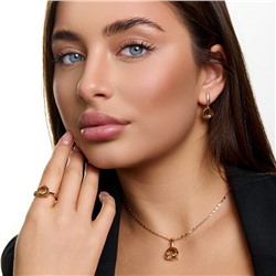 Комплект ювелирной бижутерии коллекция "Дубай" с камнем серьги, кулон и кольцо 20 р, покрытие позолота, вставка: фианиты, цвет: шампань, арт.414.551-20