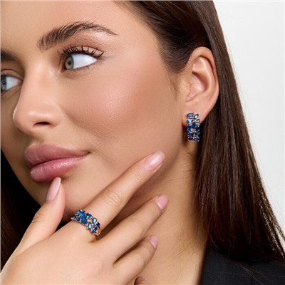 Комплект ювелирной бижутерии коллекция "Дубай" серьги и кольцо 18 р, покрытие позолота, вставка: фианиты, цвет: синий, арт.414.589-18