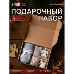 Набор подарочный новогодний «Этель. Настоящее счастье» плед и аксессуары