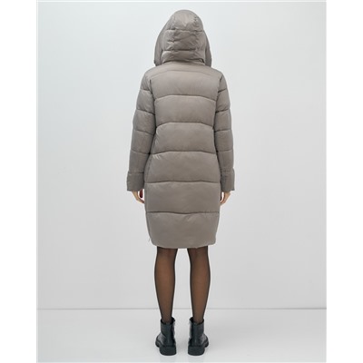 Пальто зимнее утепленное с капюшоном женское серого цвета 7638Sr